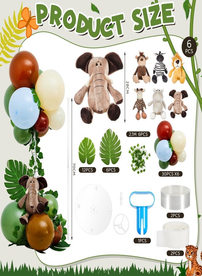 RoundFunny 6 Sets of Safari Baby Shower Decorations Centerpieces Balloons Stand Kit with Plush Jungle Animals Doll and Leafs Wild Animals Decor for Boys Kids Nursery Wild Forest Theme Birthday Party Supplies - Image 2